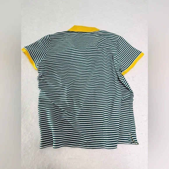 ZISHEN SPORTS Striped Green/White Polo Style Shirt with Yellow Pre-Owned Size S - Picture 5 of 5